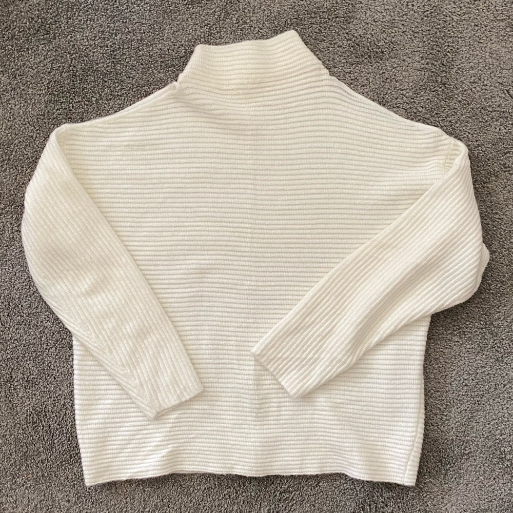 Super Soft Cold Shoulder Cream Sweater Mock Turtle Neck